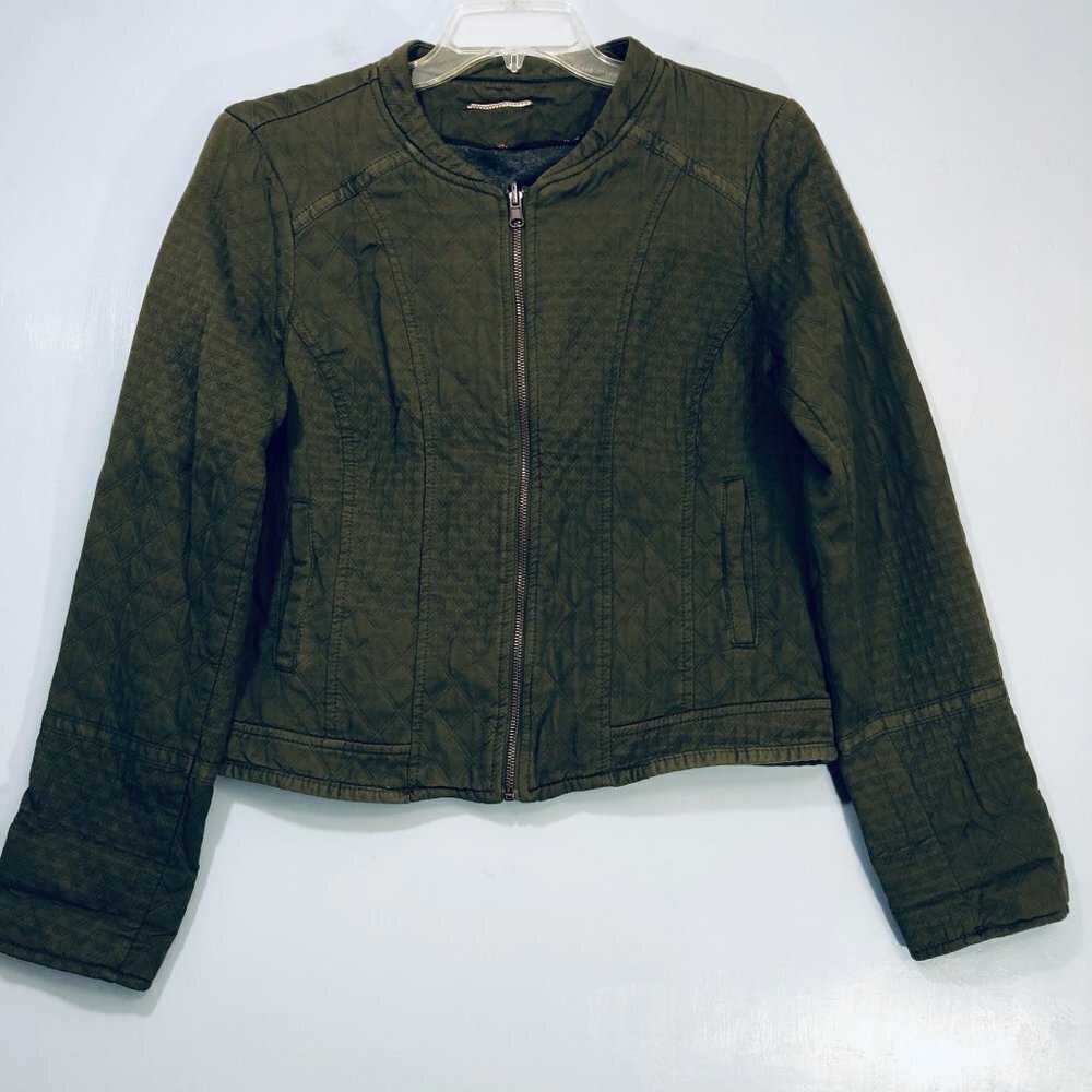 Anthropologie Army Green Quilted Detail Moto Jacket